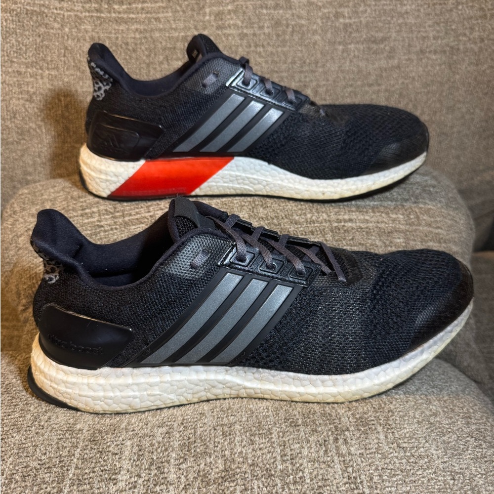 Adidas Ultra Boost ST Men’s Black Sneakers with Red and White Details